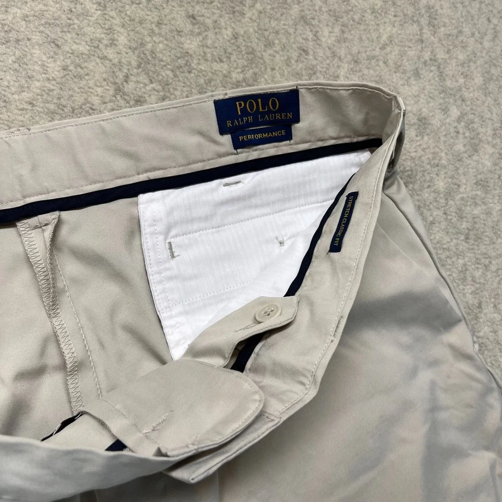 Polo Ralph Lauren Mens Chino Trouser Pants‎ Khaki Stretch Classic Fit Golf 36x32